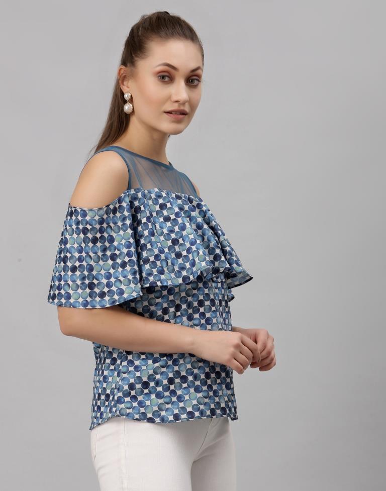 Blue Colored Crepe Digital Printed Top 