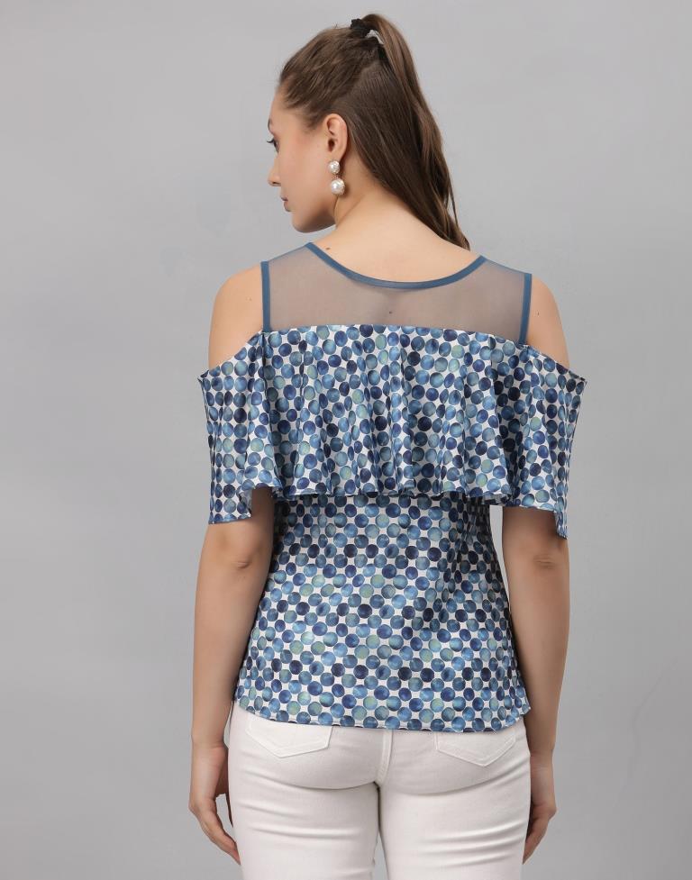 Blue Colored Crepe Digital Printed Top 