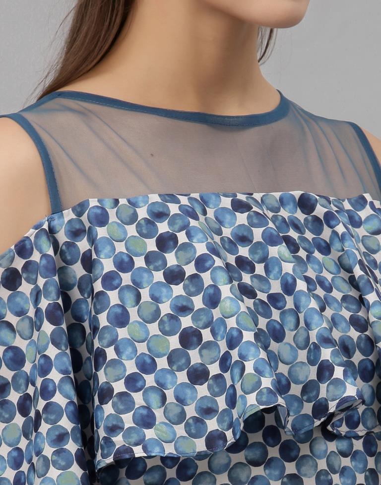 Blue Colored Crepe Digital Printed Top 