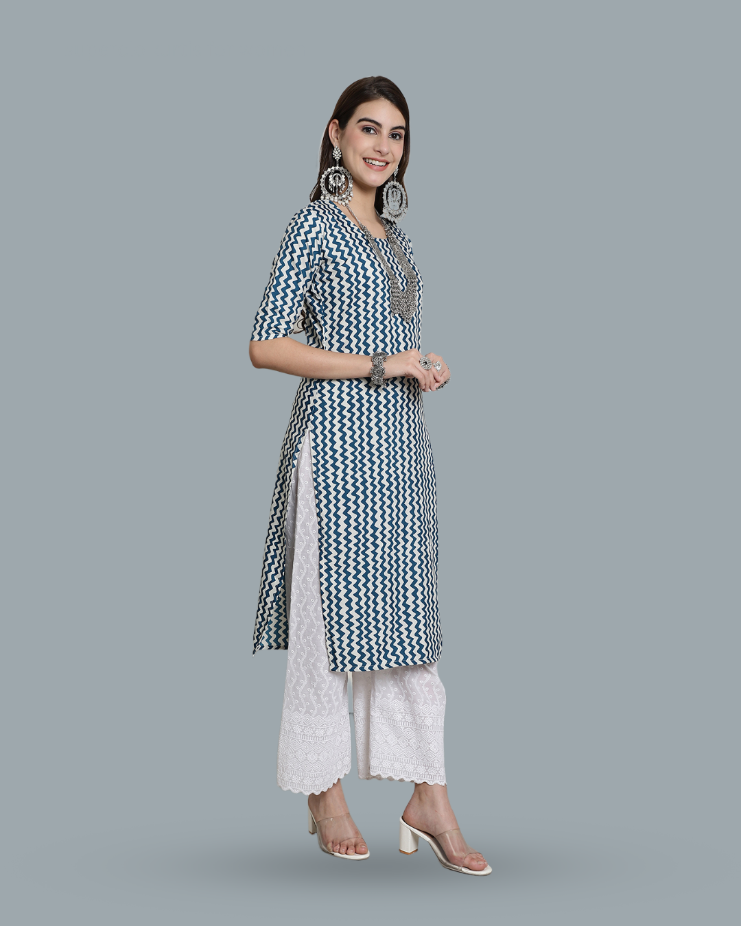 Blue Wave Zigzag Printed Kurta 