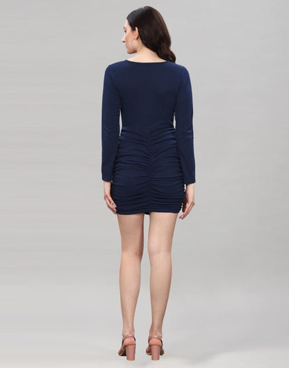 Navy Blue Ribbed Bodycon Dress