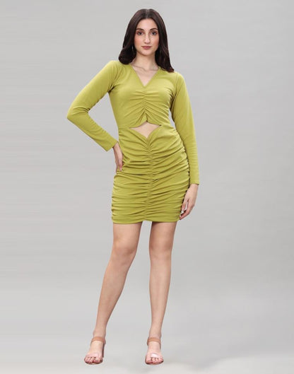 Pine Green Ribbed Bodycon Dress