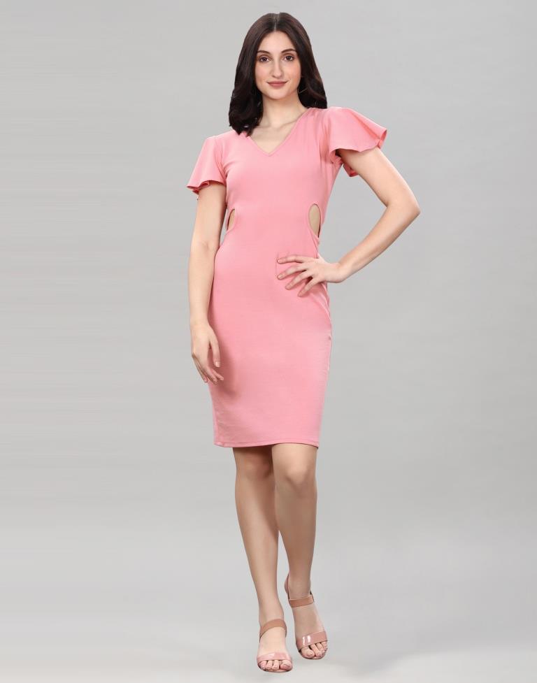 Peach Bell Sleeve Bodycon Dress