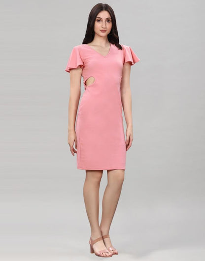 Peach Bell Sleeve Bodycon Dress