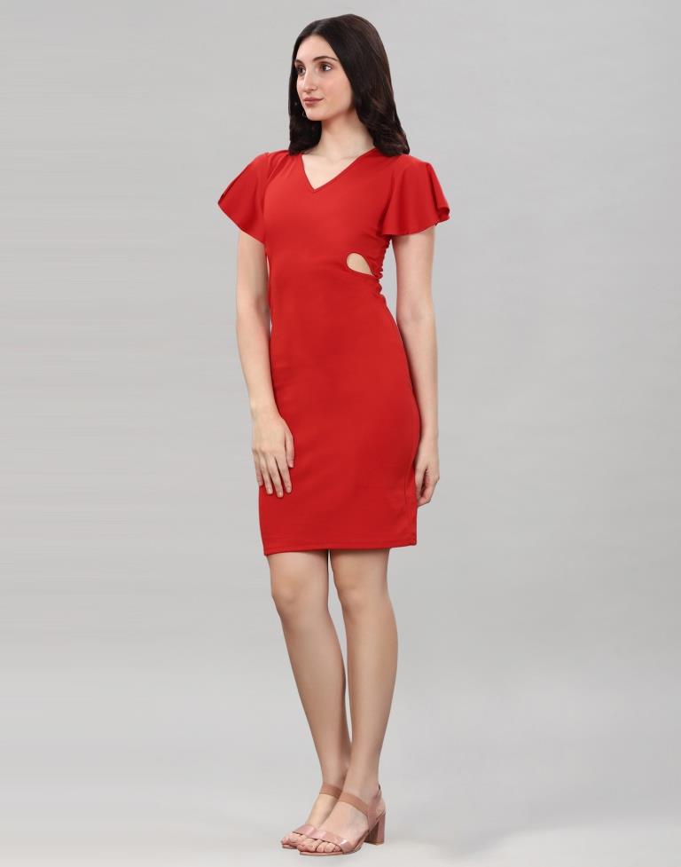 Red Bell Sleeve Bodycon Dress