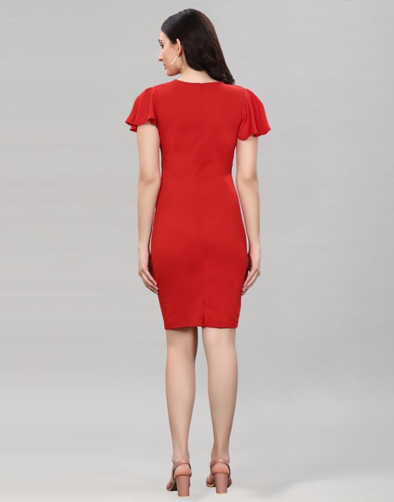 Red Bell Sleeve Bodycon Dress