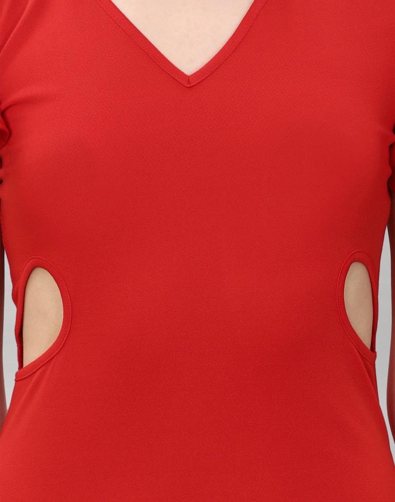 Red Bell Sleeve Bodycon Dress