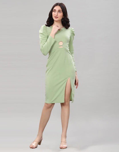 Pista Green Coloured Lycra Knitted Bodycon Dress