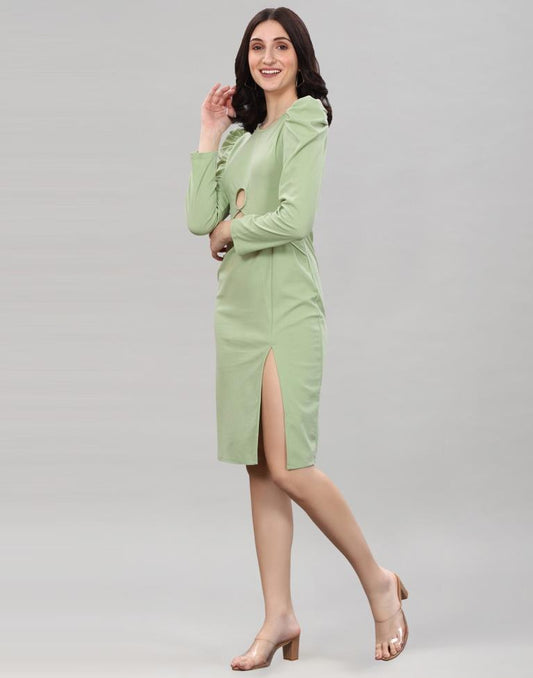 Pista Green Coloured Lycra Knitted Bodycon Dress