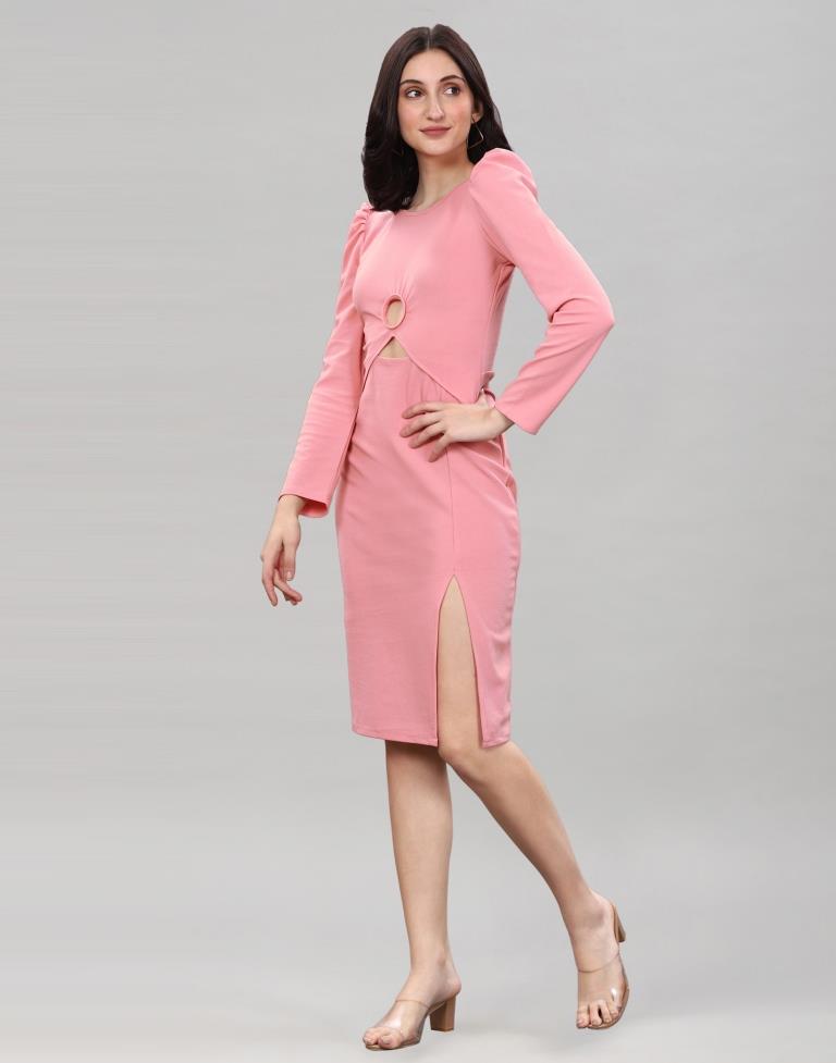 Pink Coloured Lycra Knitted Bodycon Dress