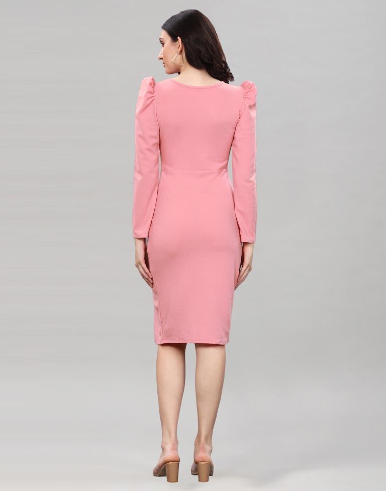 Pink Coloured Lycra Knitted Bodycon Dress