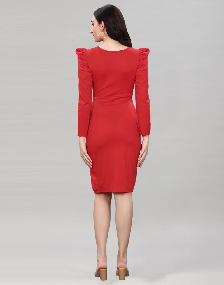 Red Coloured Lycra Knitted Bodycon Dress