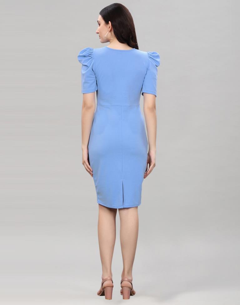 Light Blue Puff Sleeve Bodycon Dress