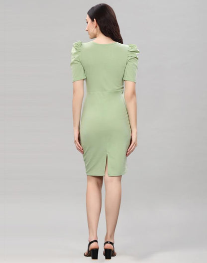 Pista Green Puff Sleeve Bodycon Dress