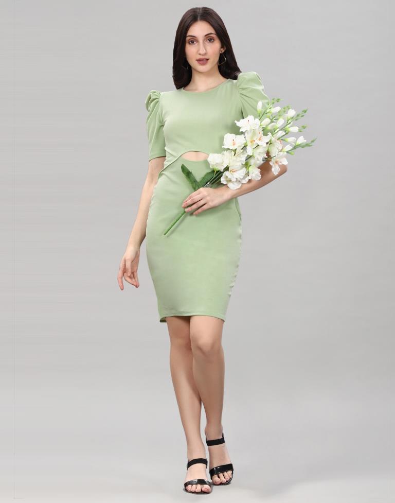 Pista Green Puff Sleeve Bodycon Dress