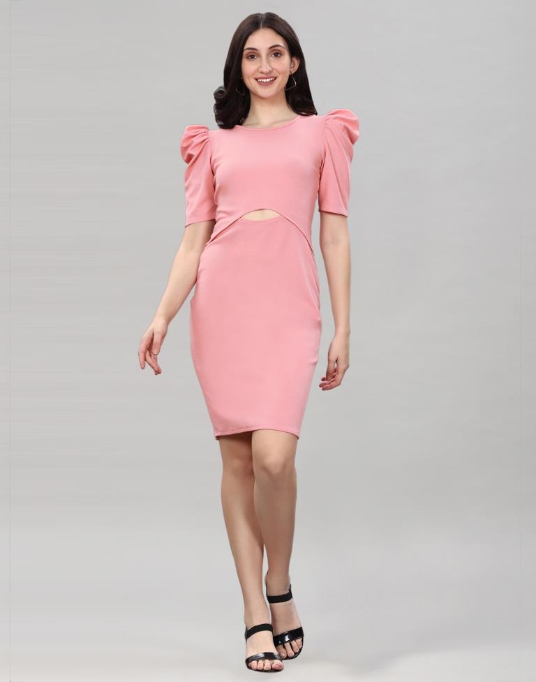 Peach Puff Sleeve Bodycon Dress