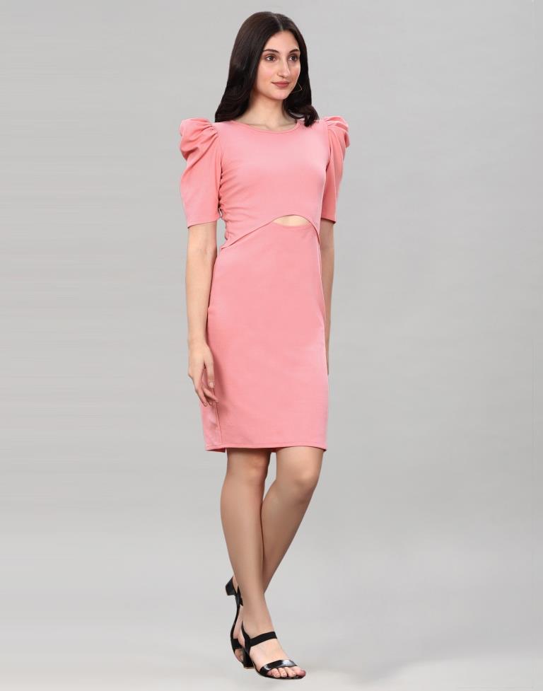 Peach Puff Sleeve Bodycon Dress