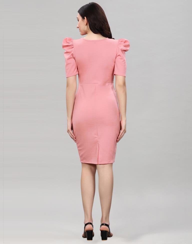 Peach Puff Sleeve Bodycon Dress