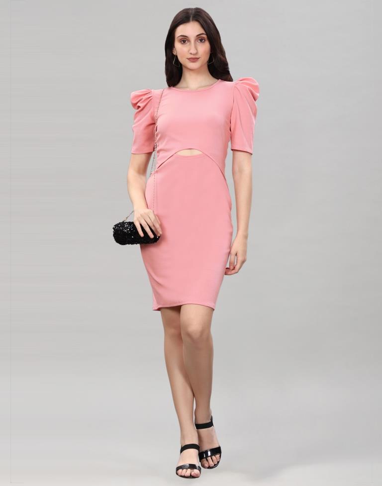 Peach Puff Sleeve Bodycon Dress