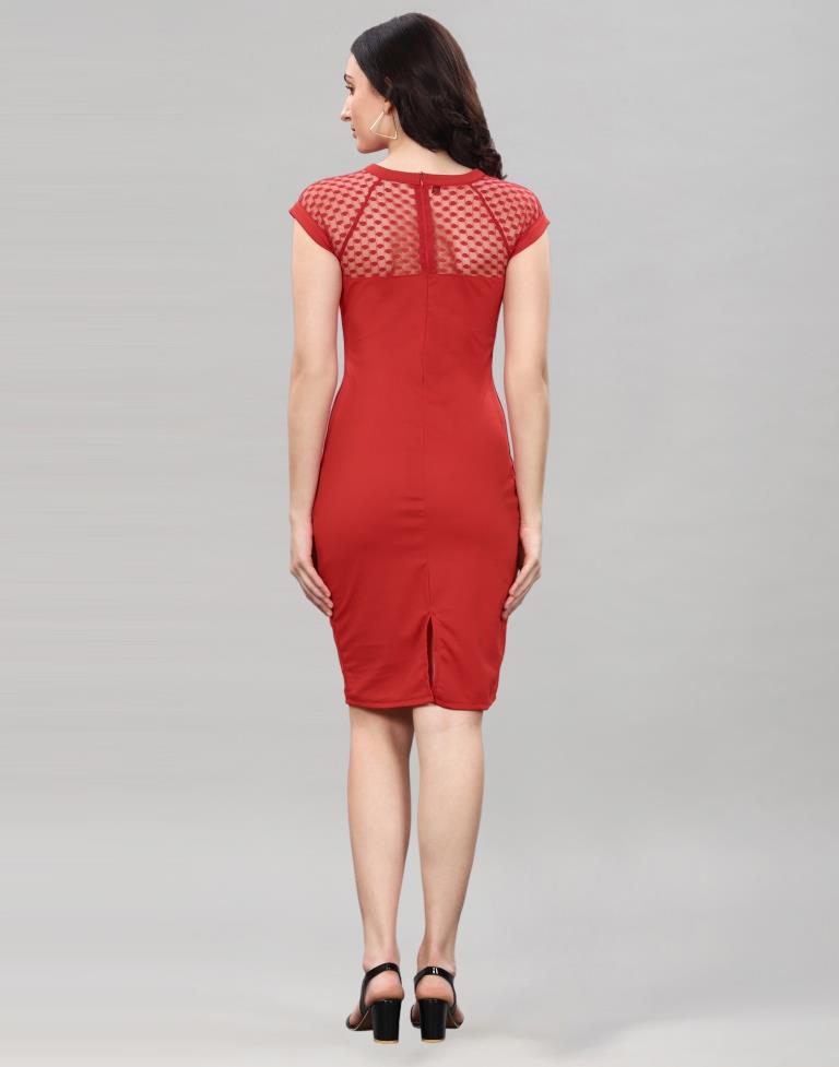 Red Coloured Lycra Knitted Bodycon Dress