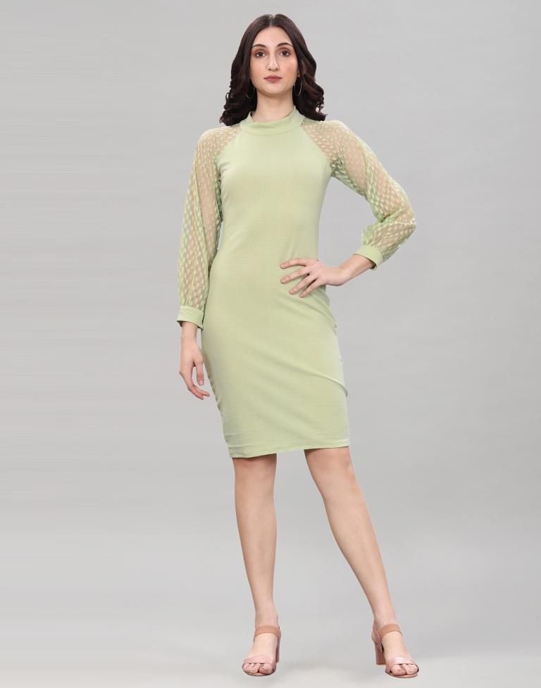 Pista Green Coloured Lycra Knitted Bodycon Dress