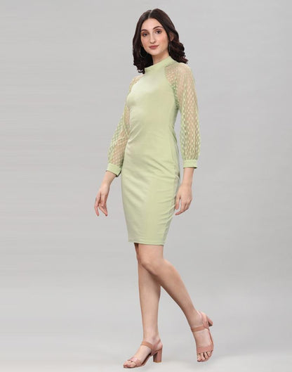 Pista Green Coloured Lycra Knitted Bodycon Dress