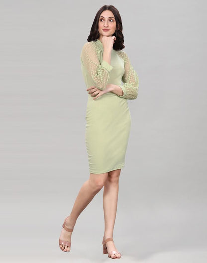 Pista Green Coloured Lycra Knitted Bodycon Dress