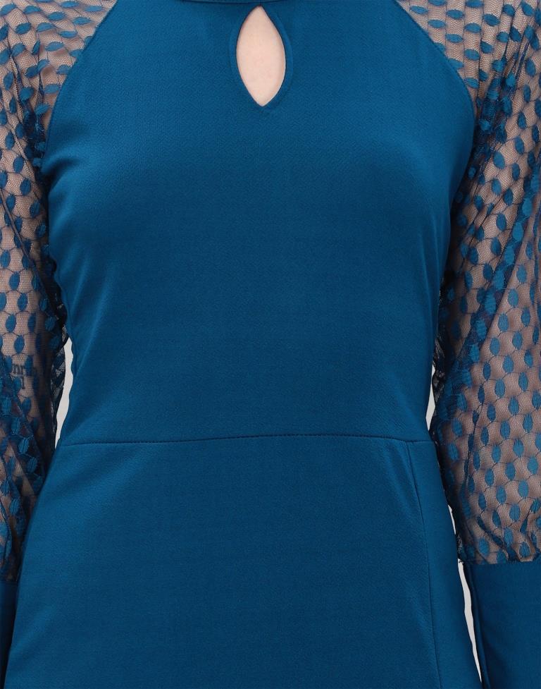 Teal Coloured Lycra Knitted bodycon dress