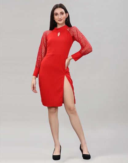 Red Coloured Lycra Knitted bodycon dress