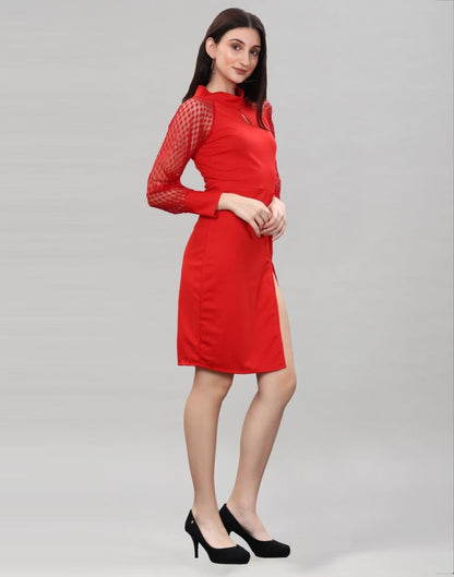 Red Coloured Lycra Knitted bodycon dress