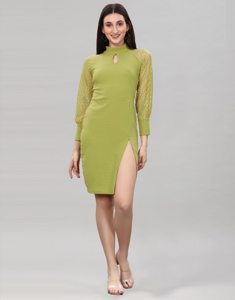 Olive Green Coloured Lycra Knitted bodycon dress