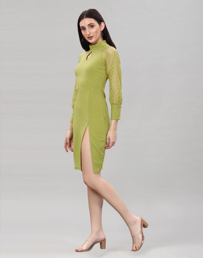 Olive Green Coloured Lycra Knitted bodycon dress