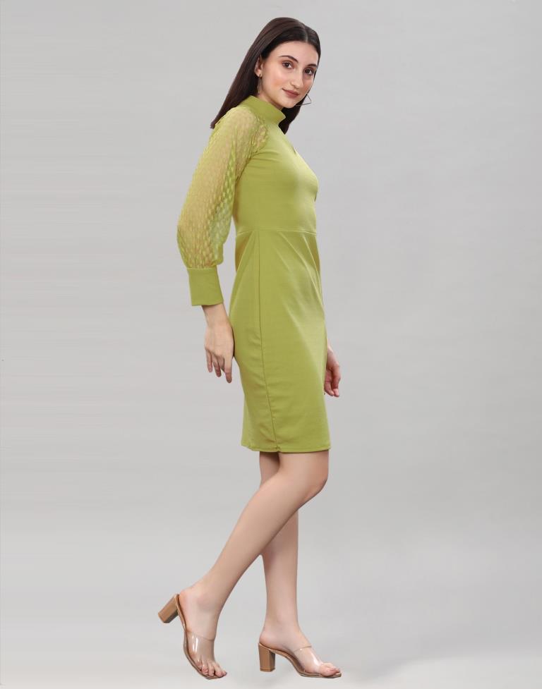 Olive Green Coloured Lycra Knitted bodycon dress