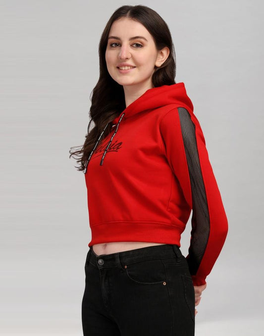 Red Coloured Cotton Fleece Blend Plain Hoodie 