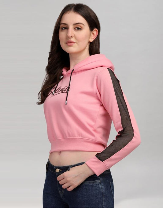 Light Pink Coloured Cotton Fleece Blend Plain Hoodie 