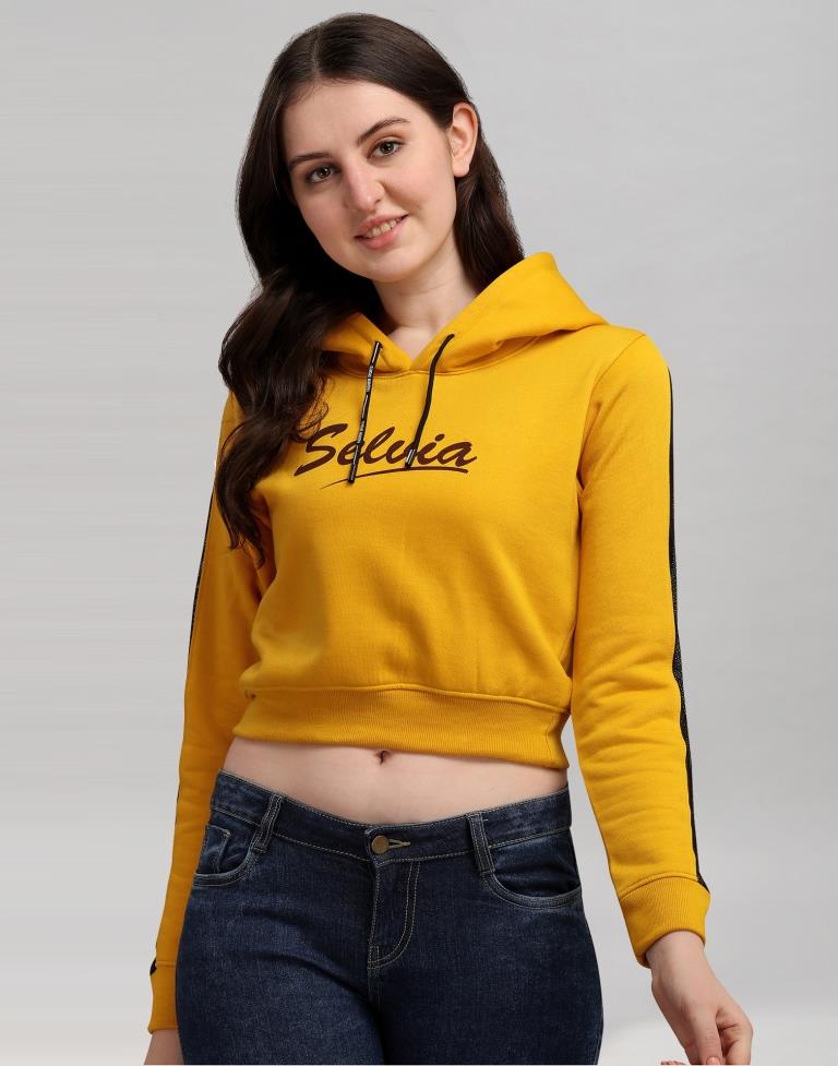 Turmeric Yellow Coloured Cotton Fleece Blend Plain Hoodie 