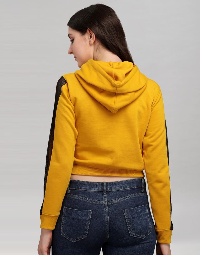 Turmeric Yellow Coloured Cotton Fleece Blend Plain Hoodie 