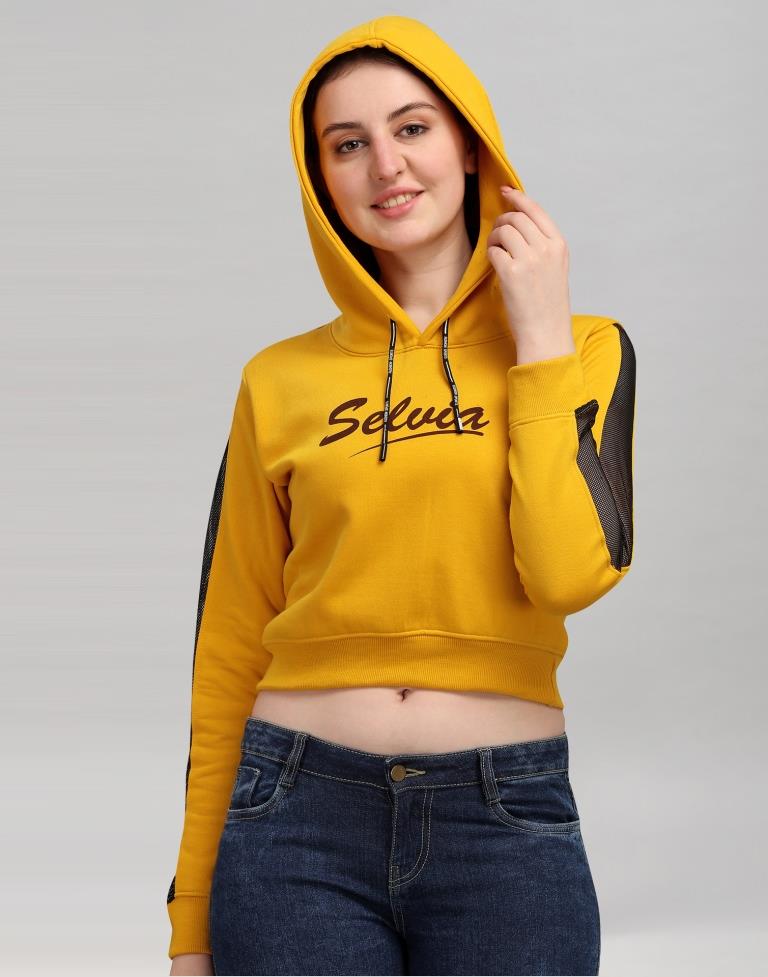 Turmeric Yellow Coloured Cotton Fleece Blend Plain Hoodie 