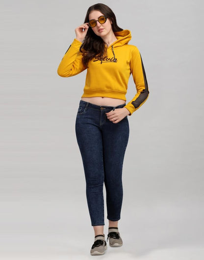 Turmeric Yellow Coloured Cotton Fleece Blend Plain Hoodie 