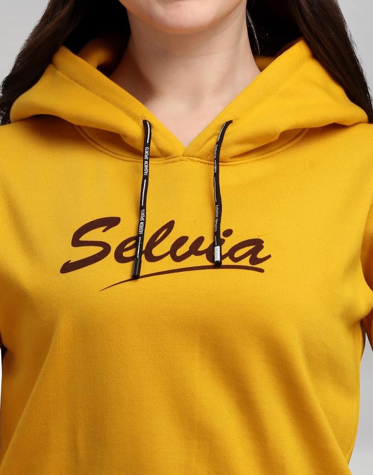 Turmeric Yellow Coloured Cotton Fleece Blend Plain Hoodie 