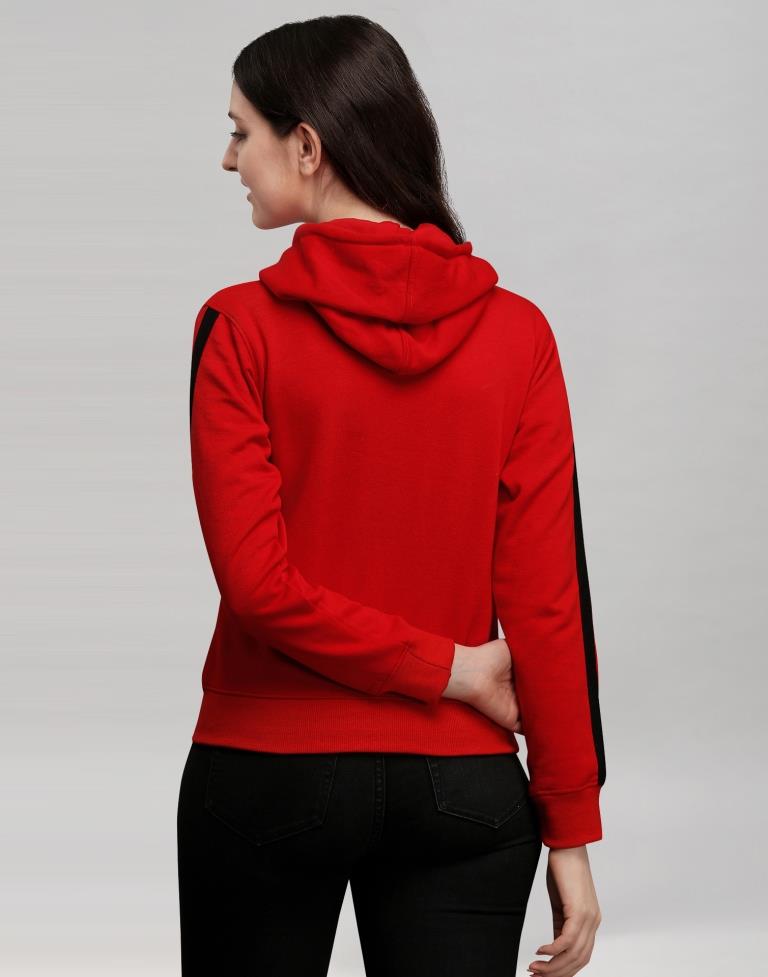 Red Coloured Cotton Fleece Blend Plain Hoodie 