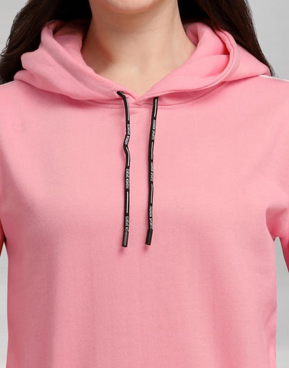 Light Pink Coloured Cotton Fleece Blend Plain Hoodie 