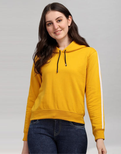 Turmeric Yellow Coloured Cotton Fleece Blend Plain Hoodie 