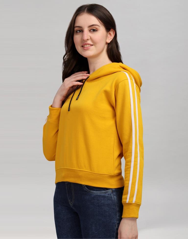 Turmeric Yellow Coloured Cotton Fleece Blend Plain Hoodie 