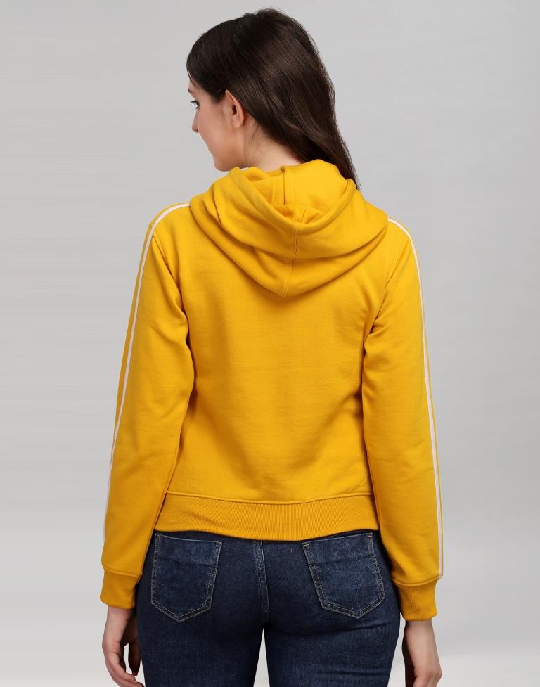 Turmeric Yellow Coloured Cotton Fleece Blend Plain Hoodie 