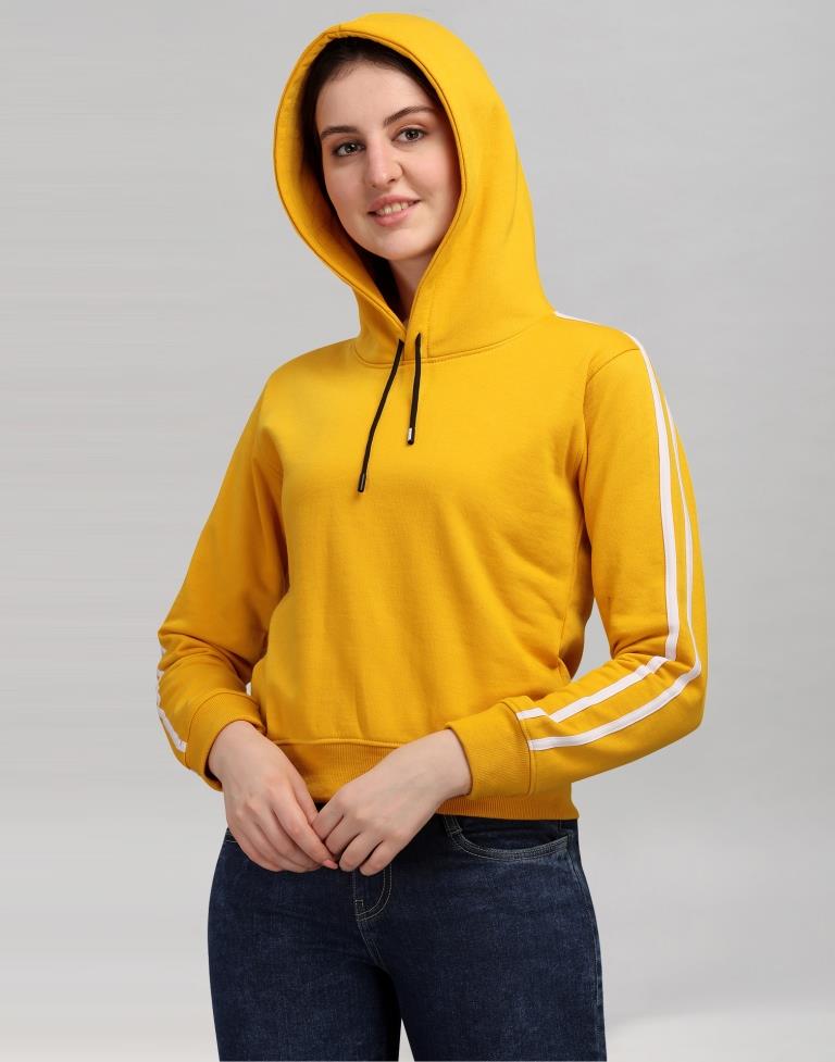 Turmeric Yellow Coloured Cotton Fleece Blend Plain Hoodie 