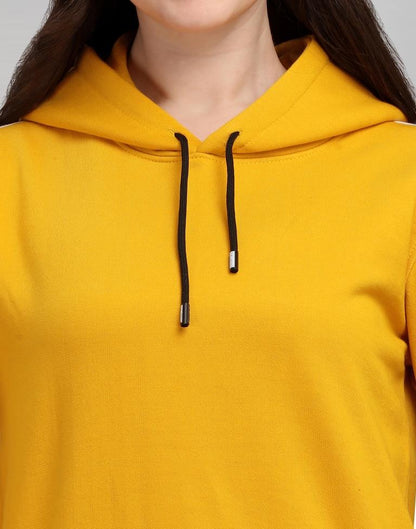 Turmeric Yellow Coloured Cotton Fleece Blend Plain Hoodie 