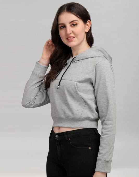 Light Grey Coloured Cotton Fleece Blend Plain Hoodie