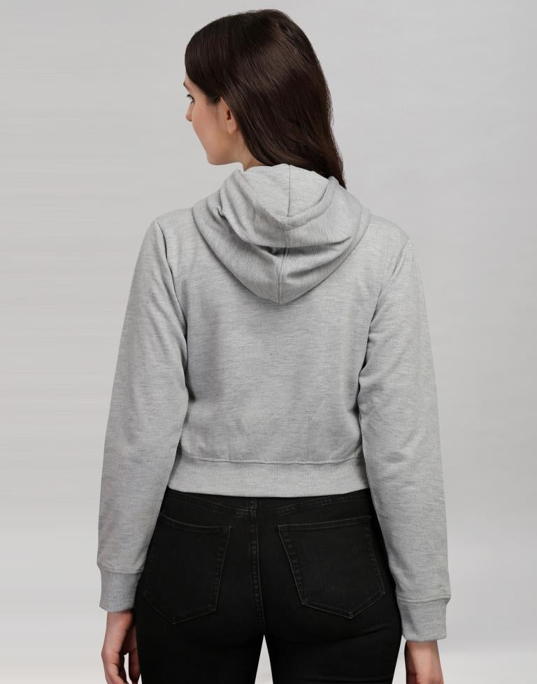 Light Grey Coloured Cotton Fleece Blend Plain Hoodie 