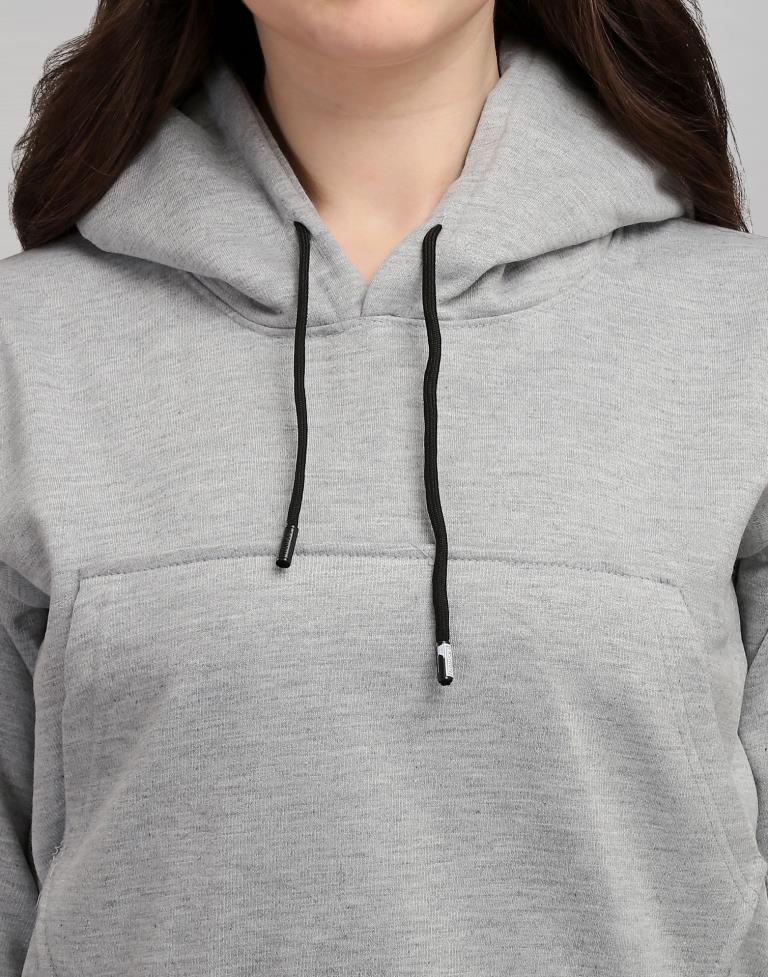 Light Grey Coloured Cotton Fleece Blend Plain Hoodie 